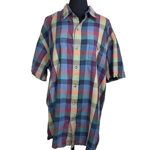 Orvis Men's Colorful Cotton Plaid Short Sleeve Button Down Shirt Size XL